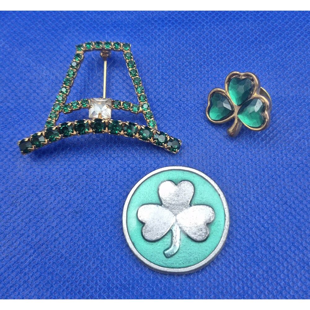Vintage St Patrick's Day Lot Leprechaun Hat Brooch Pocket Token Lapel Pin